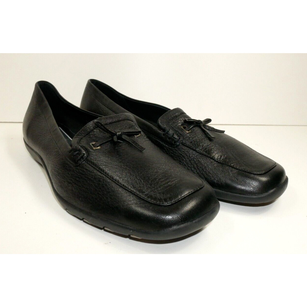 Clarks Black Soft Pebbled Black Leather Loafer Slip On Shoes W/ Bow Women 7.5 M